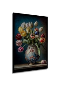Resim Büyülü Vazo Lale Yağlıboya Görünümlü Ahşap Ev,antre, Ofis,Mutfak,Yatak Odası Tablo Çerçeve Görünümlü-2-8670 - 30 X 40 