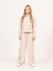 Resim Zekids Kız Çocuk Brode Cep Gabardin Ceket-13903 Bej 