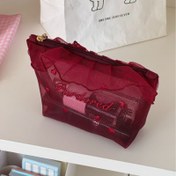 Resim Yeni Sevimli Kalp Desenli Nakışlı ve Dantel Detaylı Makyaj Çantası - Şık Kozmetik Saklama Kesesi, Naylon Malzemeden Üretilmiş, Kokusuz, Hediye veya Seyahat Organizasyonu İçin İdeal 