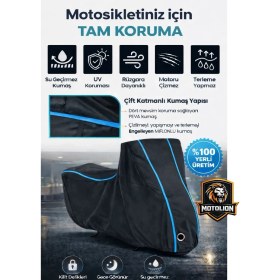 Resim Autolion Volta Vsm Siyah-Mavi Dikişli Kilitli Motor Brandası,motor Örtüsü 
