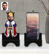 Resim Bk Gift Kişiye Özel Kral Karikatürlü Ahşap Biblo Telefon Standı-1 