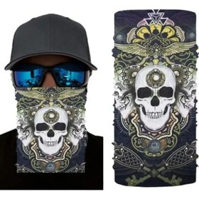 Resim Siyah Beyaz Kafatası Baskılı Boyunluk Baf,bandana 28x45 Cm Renkli 