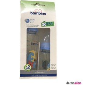 Resim Bambino 2li Cam Biberon Seti 225ml+125ml Mavi Balık Desen 
