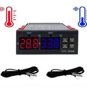 Resim 1 adet STC-3008 Termostat, Bilgisayar Dijital Ekran Akıllı Çift Kontrol, Elektronik Sıcaklık Kontrol Cihazı, Çift Ekran, Çift Anahtar 