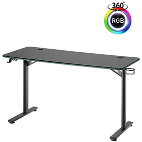 Resim Viyero Warden T-Ayak 360° RGB Karbon Fiber Oyuncu Masası 18 MM 136X60X75 CM GD-13608-2-BLK 