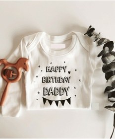 Resim İmaj Tuğbababy Happy Birthday Daddy Flamalı Uzun Kol Çıtçıtlı Organik Bebek Body Beyaz 