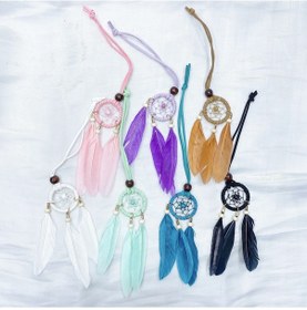 Resim Mini Renkli Rüya Catcher Tüy Ayna Kolye El Yapımı Zanaat Yatak 1 Adet 