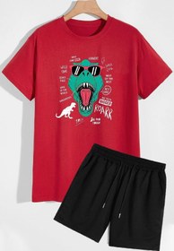 Resim trendypassion Dinazor Baskılı Şort T-shirt Eşofman Takımı 