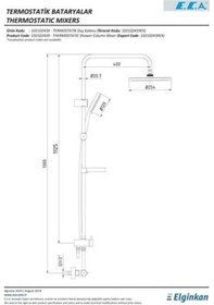 Resim Eca 102102490 Termostatik Teleskobik Kolonlu Banyo Duş Bataryası Isı Ayarlı Tepe Duş Seti Takımı Krom 