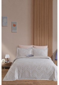 Resim Elart Petra Keten Görünümlü Yatak Örtüsü Seti 3 Parça Çift Kişilik Ekru 