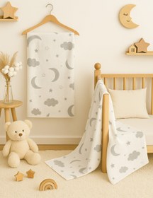Resim BeygeBaby %100 Pamuk Kumaştan Müslin Gri Bulutlu Bebek Örtü & Bebek Battaniyesi 80*100 