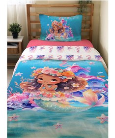 Resim Evmila Deniz Kızı Desenli Nevresim Takımı - 160x220cm Nevresim +50x70cm Yastık Kılıfı+100x200cm Çarşaf 