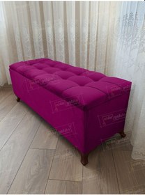 Resim Çizgi Kapitoneli Sandıklı Puf 100 Cm Ceviz Ayak Mor 