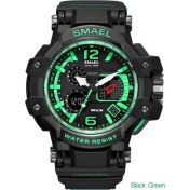 Resim Hanyang Siyah Yeşil Smael Erkekler Kuvars Dijital Saat Erkek Spor Saatler Elektronik Askeri Kol Saati Erkek Su Geçirmez Saat 1509 Relogios Masculino (Yurt Dışından) 