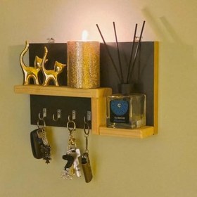 Resim Kapı Önü Anahtarlık Askısı Füme Antrasit Ahşap Dekoratif Orijinal Çam Raflı Anahtar Askılığı 