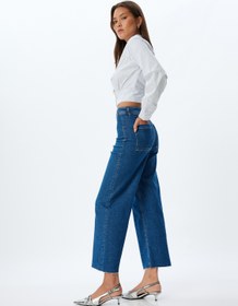 Resim Kısa Paça Kot Pantolon Normal Bel Düğmeli Cepli - Culotte Jeans 