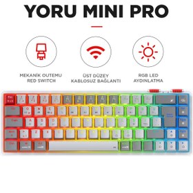 Resim Rampage Yoru Mini Pro Gri/beyaz Wifi Bluetooth Klavye Red Swich Q Mekanik Klavye Gaming Oyuncu Klavyesi 