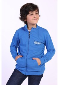 Resim Toontoy Kids Toontoy Erkek Çocuk 2'li Takım Baskılı Dik Yaka Fermuarlı Hırka & Beli Paçası Lastikli Cepli Jogger Eşofman Altı Saks 