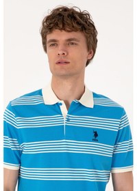 Resim U.S. Polo Assn. Erkek Regular Fit Polo Yaka Turkuaz Çizgili Tişört 50306826-VR093 