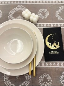 Resim Gold Yaldızlı Siyah Hoşgeldin Ramazan Yeni Ay Desenli Garson Peçete 16 Lı 