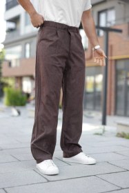 Resim Hazego Erkek Kadife Baggy Pantolon Koyu Kahverengi 