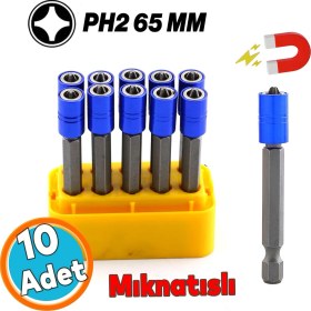 Resim Mıknatıslı Bits Uç Ph2 65 mm Renkli Vida Tutucu Sökme Yıldız Matkap Vidalama Ucu S2 Çeliği (10 Adet) 