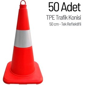 Resim 50'li Tpe Trafik Konisi Seti 50 Cm Tek Reflektifli Trafik Dubası-3615 
