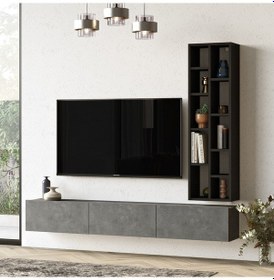 Resim Robin Home Diego Tv Ünitesi Tv Sehpası Kitaplık 175Cm Beton-Siyah (511688753) 