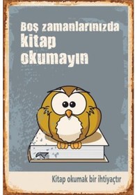 Resim Boş Zamanlarınızda Kitap Okumayın Retro Vintage Ahşap Poster 