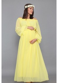 Resim Modalabio Moda Labio - Babyshower Dökümlü Hamile Elbisesi Sarı 