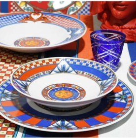 Resim Sole Mio Kırmızı Mavi Porselen Servis Tabağı 30 Cm Çok Renkli 