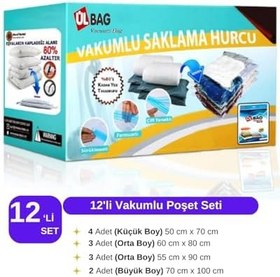 Resim 12'li (4 AD. L + 3 AD. XL + 3 AD. XL + 2 AD. XXL) Vakumlu Saklama Poşeti VAKUMLU POŞET - VAKUMLU HURÇ - VAKUMLU TORBA 