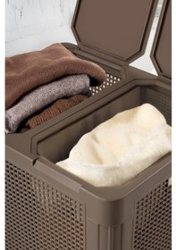 Resim Omnipazar Sy-4632 Smart Duo İki Bölmeli Kirli Çamaşır Sepeti 84 Litre Kahverengi Kahverengi 