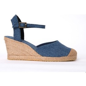 Resim Star Tombis Topuğu Açık Burnu Hasırlı Bilekten Bantlı Mavi Dolgu Topuk Keten Hasır Espadril Mavi 