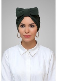 Resim Hürrem Bone Haki Pratik Hazır Geçmeli Tesettür Bone Sandy Kumaş Fiyonklu Büzg (545490864) Haki 