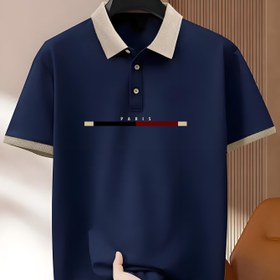 Resim FF3346 Erkekler için Rahat Günlük Elastik Moda Gömlek, Paris Logolu Desen Baskılı ve Çevirme Yaka 
