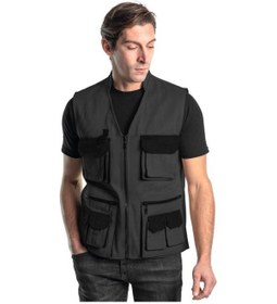 Resim Şensel, Çok Cepli Yelek, Gri-Siyah -118E1337- Dört Mevsim-Vest 