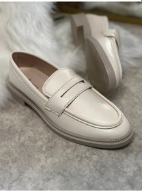 Resim Günlük Kadın Düz Loafer Klasik Desenli Taban Zincirli Oval Burunlu Makosen Sade Şık Ayakkabı 130 Bej 