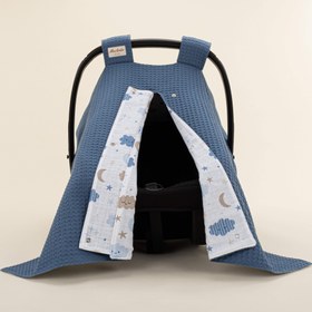 Resim Puset Örtüsü - Çift Taraflı - Koyu İndigo Petek - Mavi Bulut 