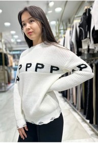 Resim Minimoda Kids Kız Çocuk Yırtık Detaylı P Desenli Kazak 
