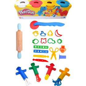 Resim Cocota Toys Oyun Hamuru Seti ( Play Doh 4'lu Oyun Hamuru, Merdane, Şekil Kalıpları ve Enjektör Pres Seti) 