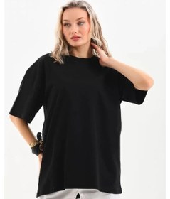 Resim Nova Bazaar Unisex Bisiklet Yaka 20/1 Düz Oversize T-shirt - Siyah SIYAH 