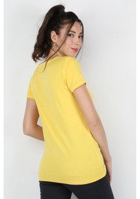 Resim Kadın Viskon Kısa Kollu Tişört Sarı 