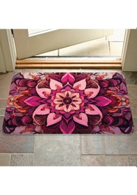 Resim Dijital Baskılı Çiçek Desenli Dekoratif Dış Kapı Önü Ve Iç Mekan Paspası Yıkanabilir Kaymaz Taban Pembe 