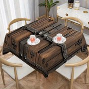 Resim 1 Adet Ahşap Desenli & Vintage Çelik Baskılı Masa Örtüsü - Yemek Odası Dekoru, Piknikler, Tatil Partileri İçin Dayanıklı Polyester Kare Masa Kapağı - Makinede Yapılan Kolay Temizlenebilir Mutfak & Yemek Masası Aksesuarları, Rustik Şık Stil, Kolay Temizlenen Malzeme 