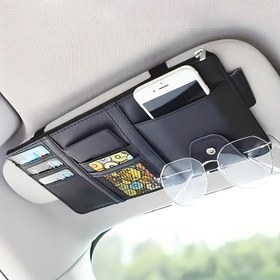 Resim Araba Güneşlik Kart Tutucu, Araba Depolama Askılı Çanta, Belgeleri, Biletleri ve Diğer Küçük Nesneleri Saklamak İçin Uygun, Çoklu Kart Yuvaları Tasarımı, Kolay Erişim, Kurulum Basit 