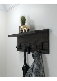 Resim O&Awood Doğal Ahşap Vestiyer, Dekoratif 3 Askılı Portmanto, Raflı Vintage (505265535) 