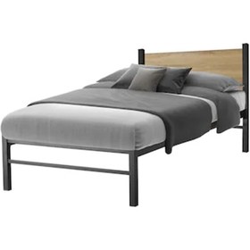 Resim 4M Houselab Metal Karyola Ahşap Başlıklı Yatak ( Siyah ) 