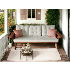 Resim Berlin Masif Ahşap Koltuk Kestane Ağacı-1adet Üçlü Koltuk Krem Kt Krem 