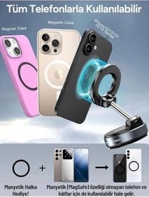 Resim 360 Dönebilen Ayarlanabilir Araç Içi Tutucu Kullanılabilen Vakumlu K007 Magsafe Telefon Tutucu K007-0690 